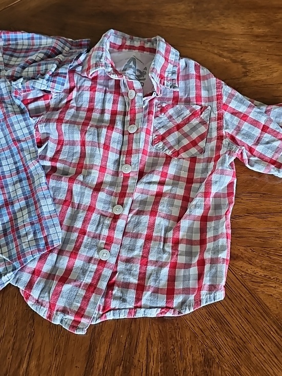 Plaid Gingham Button Down Short Sleeve Toddler Boys 2T Baby 2 Pc Shirt Set Prep - Picture 3 of 5